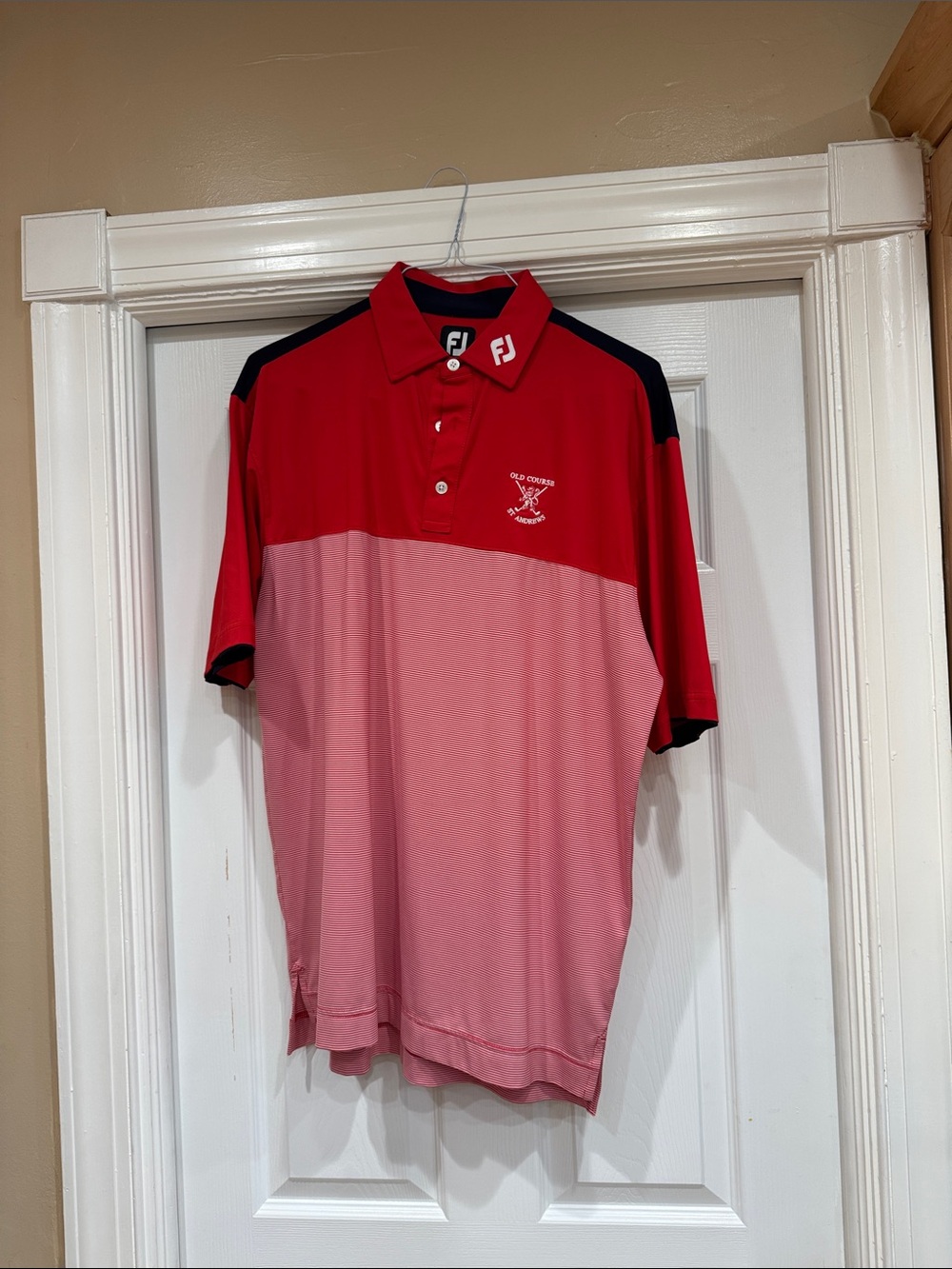 FootJoy Red and Pink Colorblock Golf Polo with Black Accents